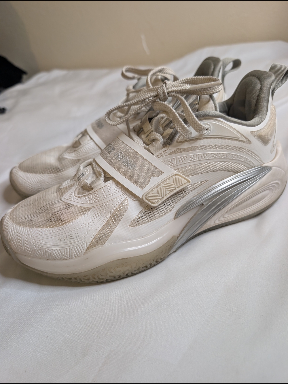 Men's Athletic Sneakers in White and Cream with Strap